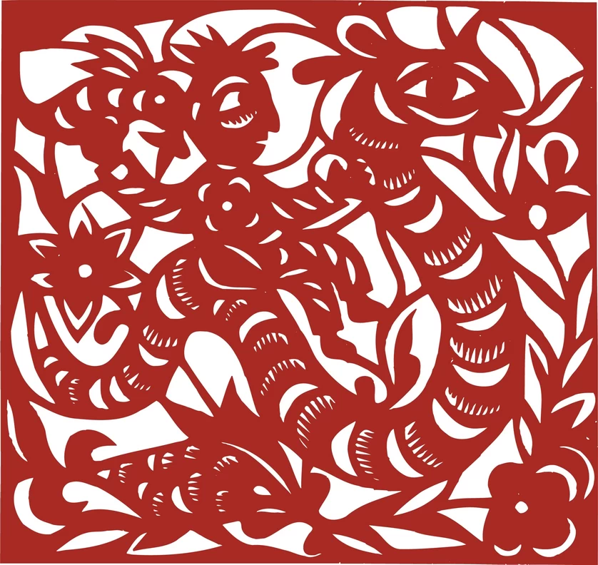 中国风中式传统喜庆民俗人物动物窗花剪纸插画边框AI矢量PNG素材【2206】
